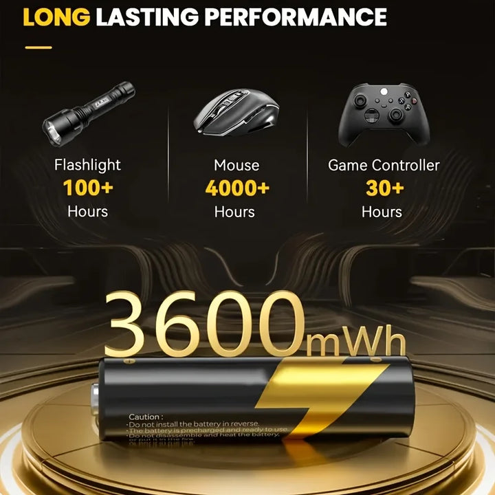 High Capacity AA Lithium Rechargeable Batteries 1.5V 3600mWh (8 Sets)