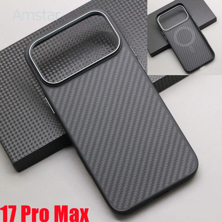 iPhone 17 Series Carbon Fiber MagSafe Case – Kevlar Aramid + Soft TPU Frame