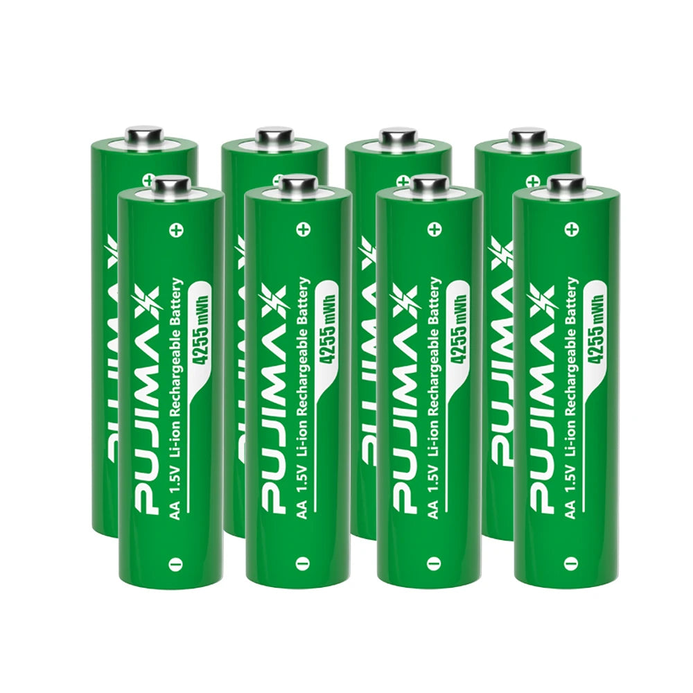 PUJIMAX 1.5V AA Rechargeable Lithium-Ion 4255mWh Batteries with Smart Charger – 2 or 4 Pack