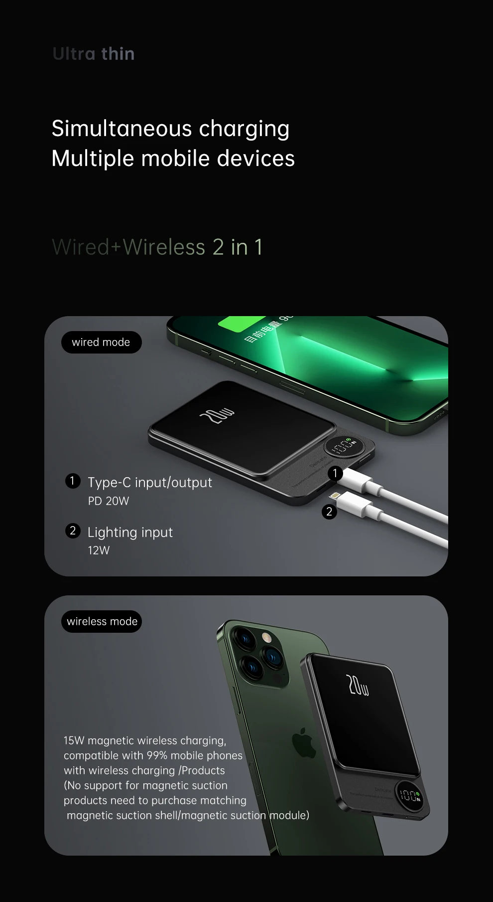 (iPhone/Huawei) Power Bank 10000mAh • 20W Magnetic MagSafe Fast Charge