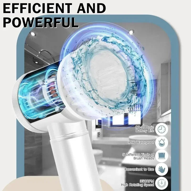 5-in-1 Electric Cleaning Brush 🔋✨ – Multifunctional Scrubber for Bathroom & Kitchen