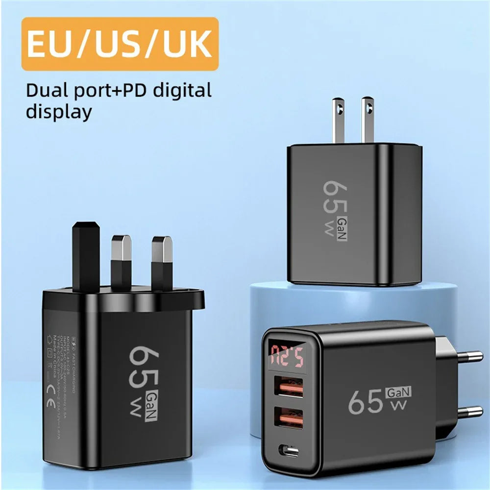 65W GaN USB C Charger 3 Port