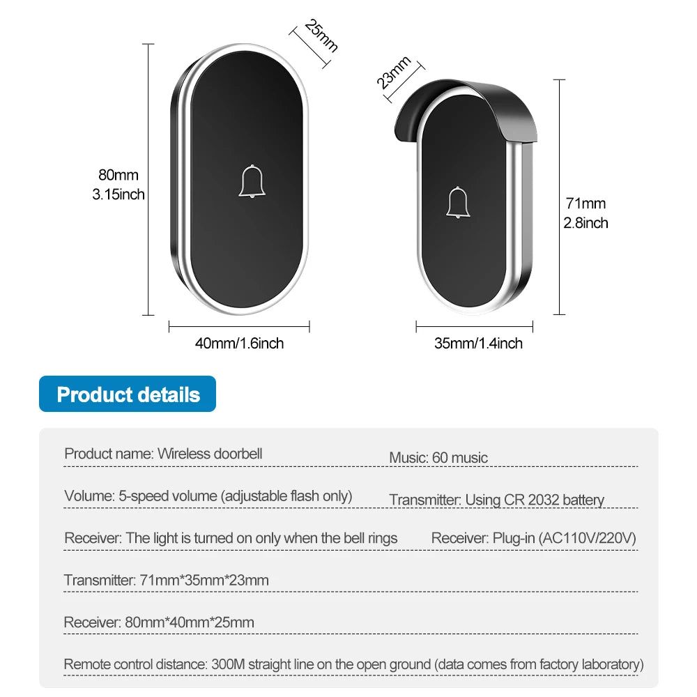 Wireless Doorbell Waterproof Comes