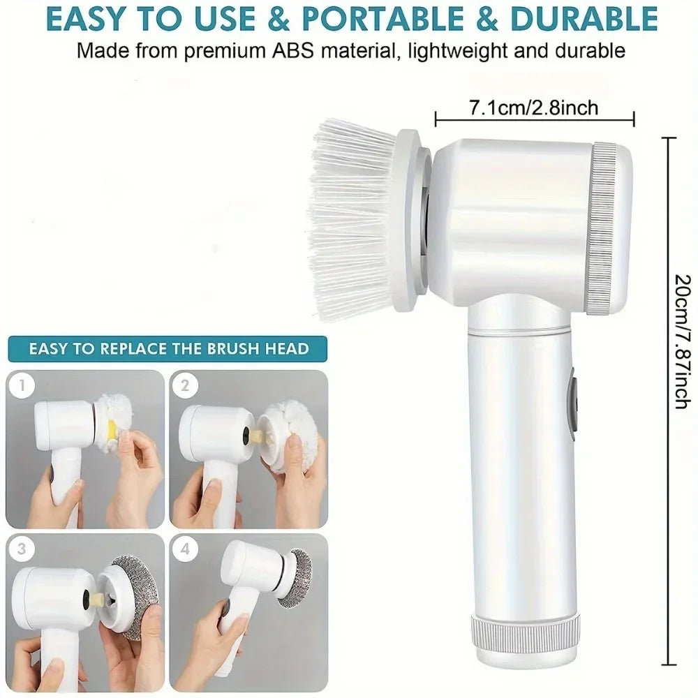 5-in-1 Electric Cleaning Brush 🔋✨ – Multifunctional Scrubber for Bathroom & Kitchen