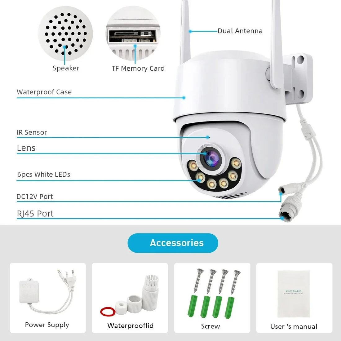 2MP PTZ WIFI Camera Dual Lens IP