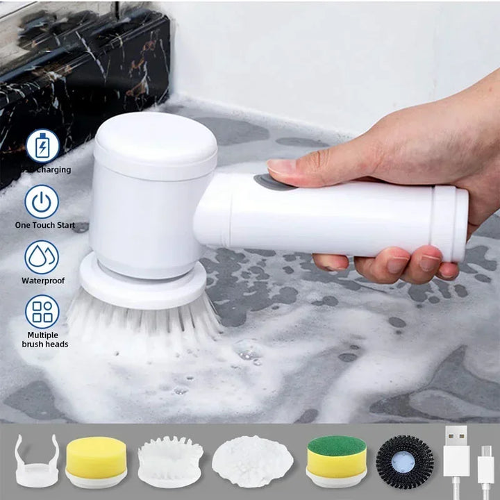 5-in-1 Electric Cleaning Brush 🔋✨ – Multifunctional Scrubber for Bathroom & Kitchen