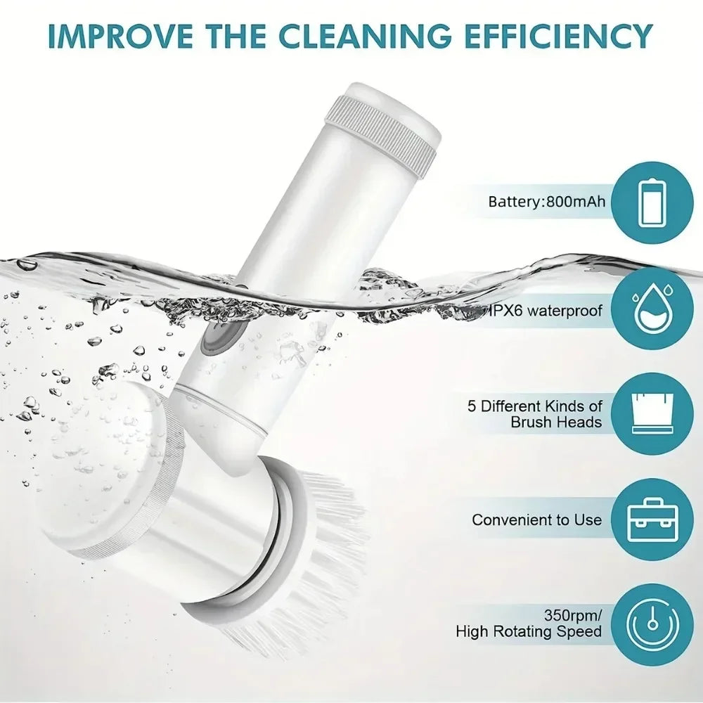 5-in-1 Electric Cleaning Brush 🔋✨ – Multifunctional Scrubber for Bathroom & Kitchen