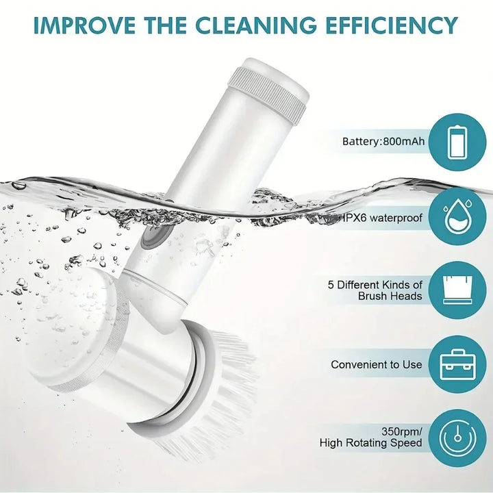 5-in-1 Electric Cleaning Brush 🔋✨ – Multifunctional Scrubber for Bathroom & Kitchen