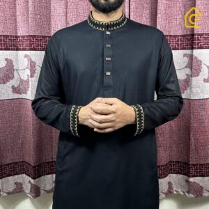 Men’s premium Panjabi made from soft Indian Tencel Cotton with elegant embroidery and high-quality snap buttons, perfect for Eid.